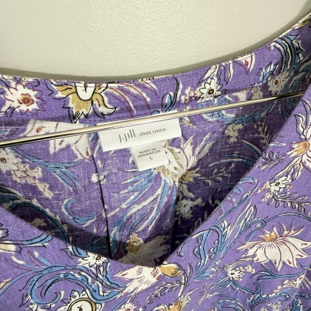 J Jill Love Linen Floral Dress L Resort Hawaiian Tropical Beach Vacation NEW - Picture 4 of 7